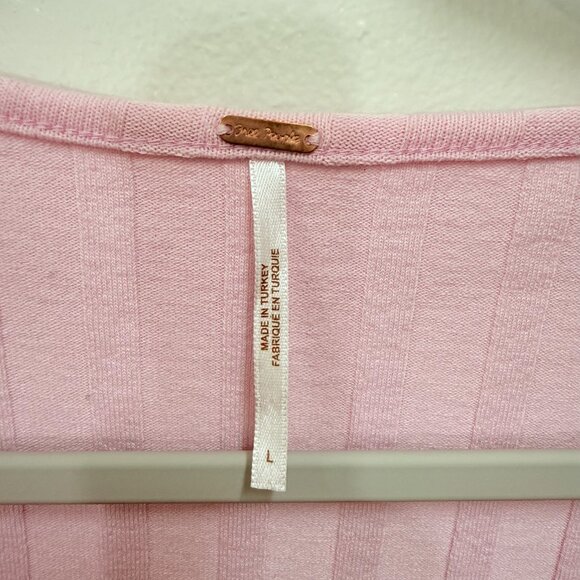 FREE PEOPLE, Pink, Square Neck, Short Sleeve Button Down Shirt, Size L - Picture 2 of 5